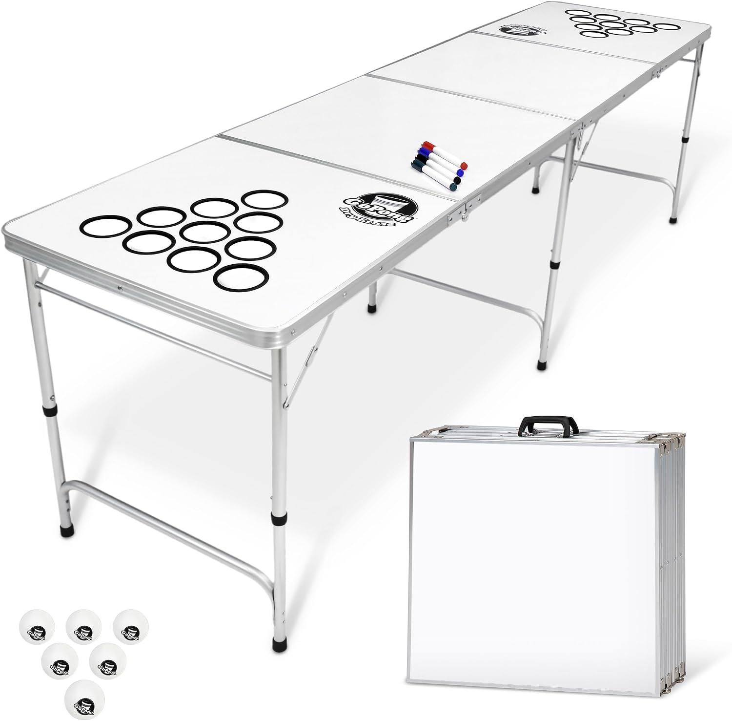 GoPong 8 voet draagbare bierpong/achterkleptafels (zwart, voetbal, Amerikaanse vlag of aangepaste droog wissen)