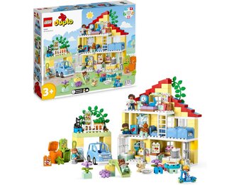 LEGO DUPLO Town 3in1 Familiehuis, met Stenen Gebouwd Poppenhuis voor Meisjes en Jongens met 5 Poppetjes, 2 Speelgoed Dieren en een Lichtgevende Lamp, Speelhuis Cadeau voor Peuters van 3+ jaar 10994