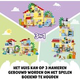 LEGO DUPLO Town 3in1 Familiehuis, met Stenen Gebouwd Poppenhuis voor Meisjes en Jongens met 5 Poppetjes, 2 Speelgoed Dieren en een Lichtgevende Lamp, Speelhuis Cadeau voor Peuters van 3+ jaar 10994