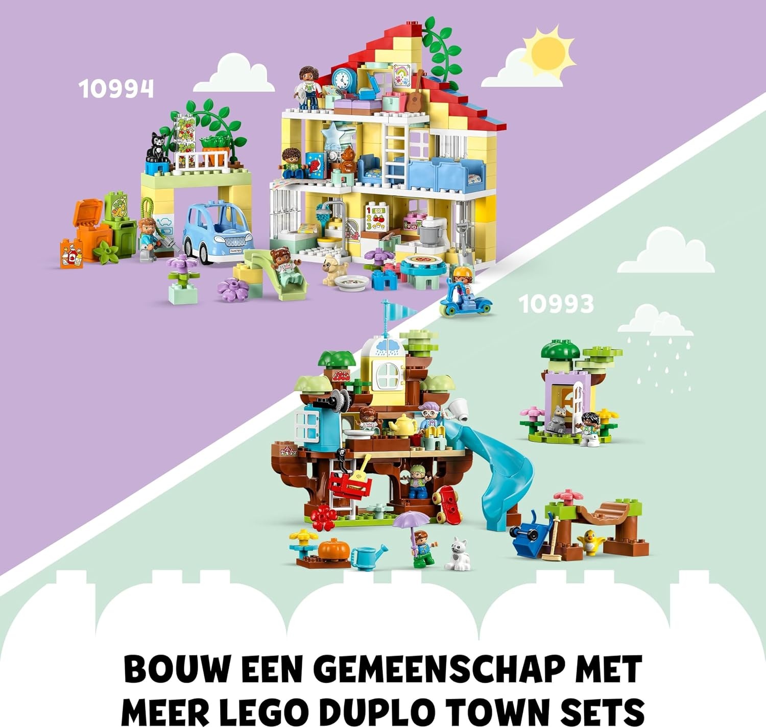 LEGO DUPLO Town 3in1 Familiehuis, met Stenen Gebouwd Poppenhuis voor Meisjes en Jongens met 5 Poppetjes, 2 Speelgoed Dieren en een Lichtgevende Lamp, Speelhuis Cadeau voor Peuters van 3+ jaar 10994