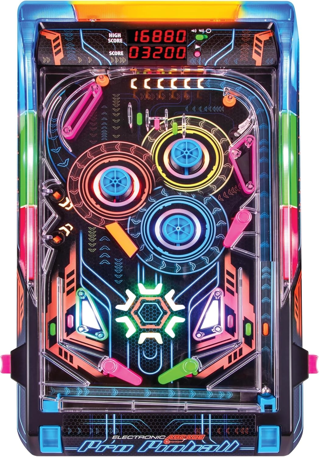 Merchant Ambassador Electronic Arcade Pro Pinball - Licht en geluid tafelspel, dubbel LED-scorebord, 10 professionele functies, volwassenen kinderen vanaf 6 jaar