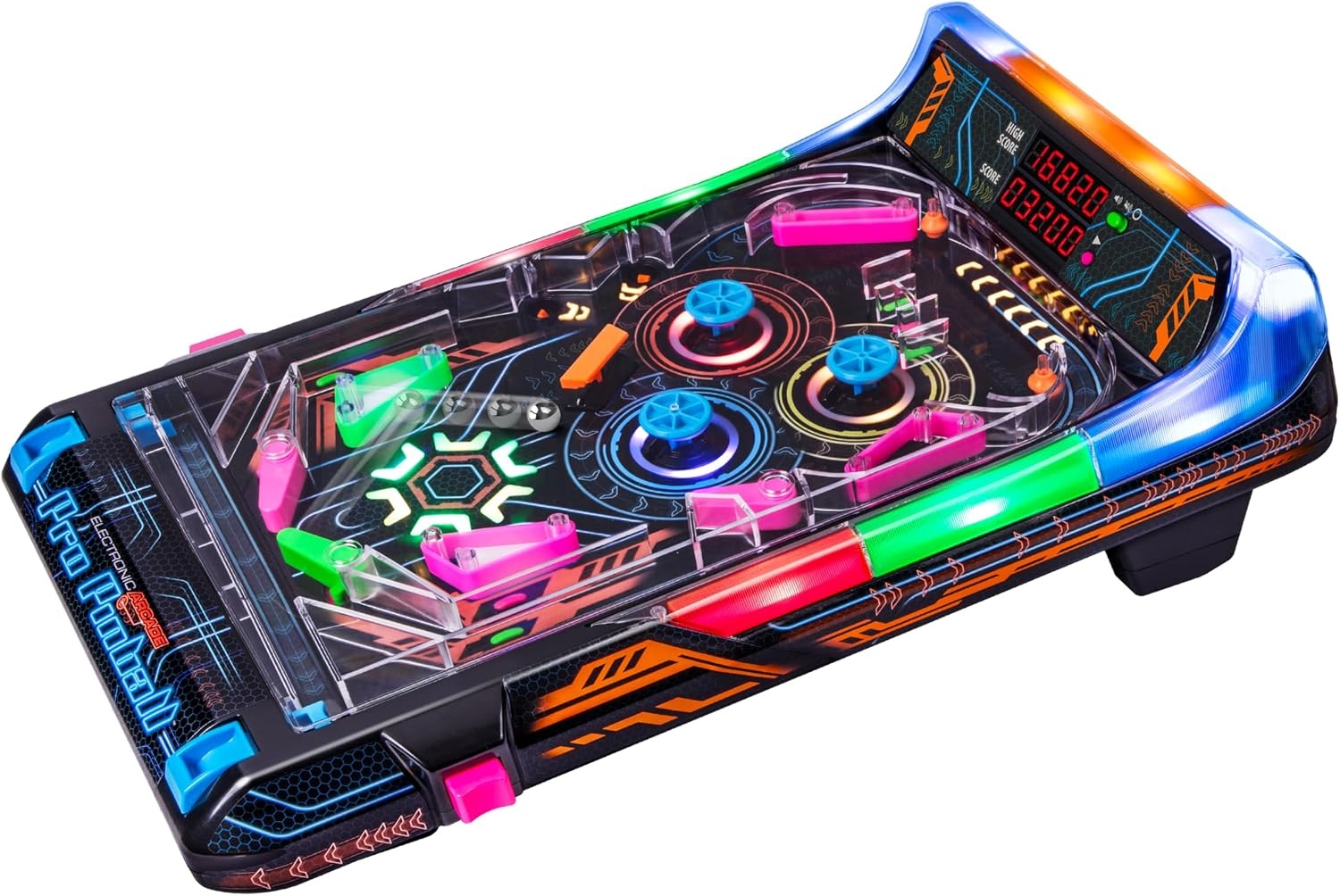 Merchant Ambassador Electronic Arcade Pro Pinball - Licht en geluid tafelspel, dubbel LED-scorebord, 10 professionele functies, volwassenen kinderen vanaf 6 jaar