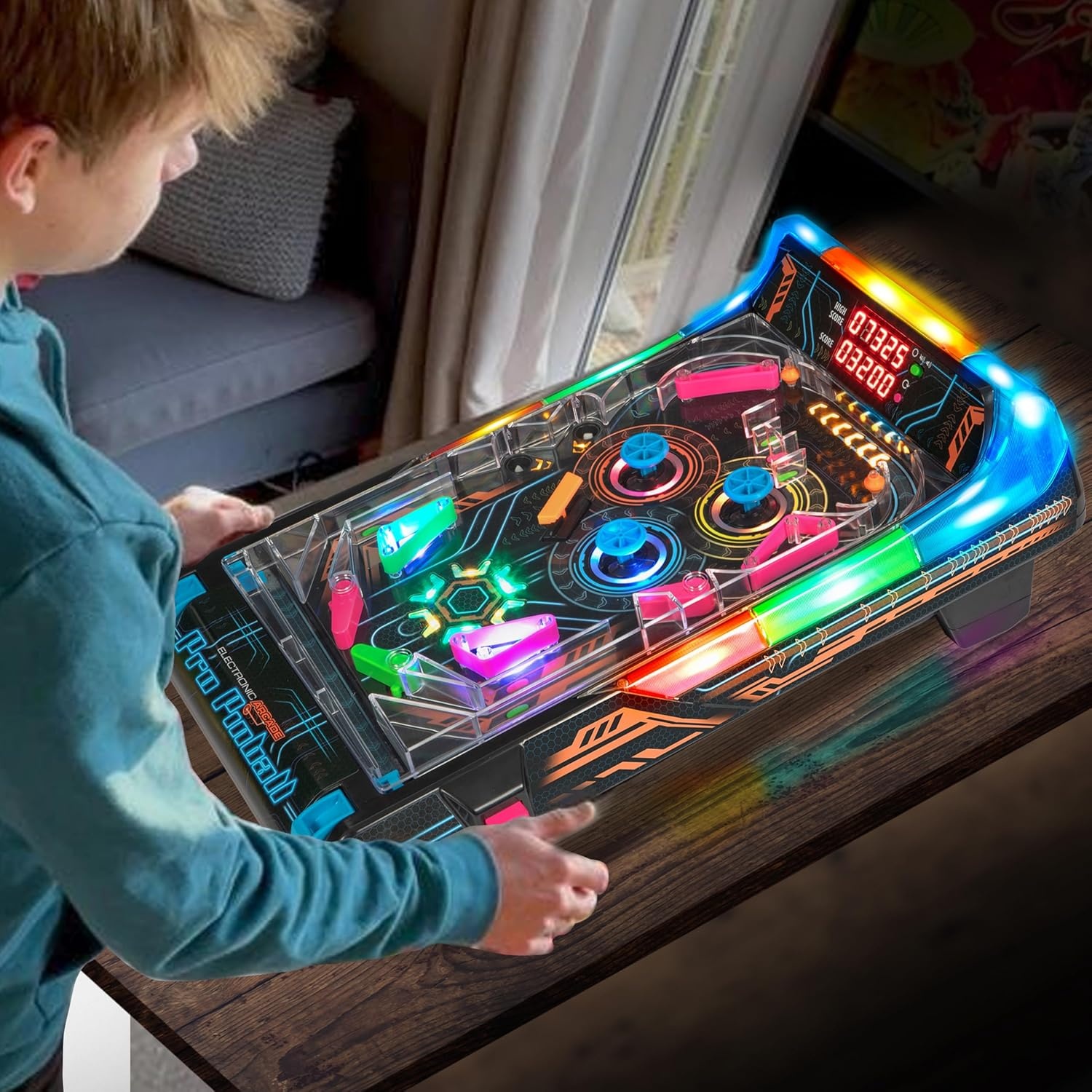 Merchant Ambassador Electronic Arcade Pro Pinball - Licht en geluid tafelspel, dubbel LED-scorebord, 10 professionele functies, volwassenen kinderen vanaf 6 jaar