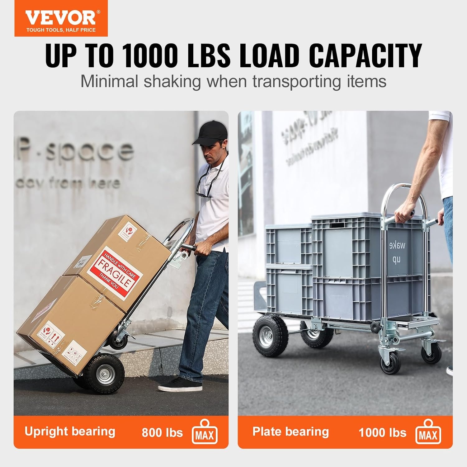 VEVOR 2-in-1 Sackkarre Klappbar 318/454kg Tragfähigkeit Transportkarre Aluminiumlegierung & Kohlenstoffstahl Sackkarre ⇋ Plattformwagen Trolley für Lade- & Transportaufgaben im Innen- & Außenbereich
