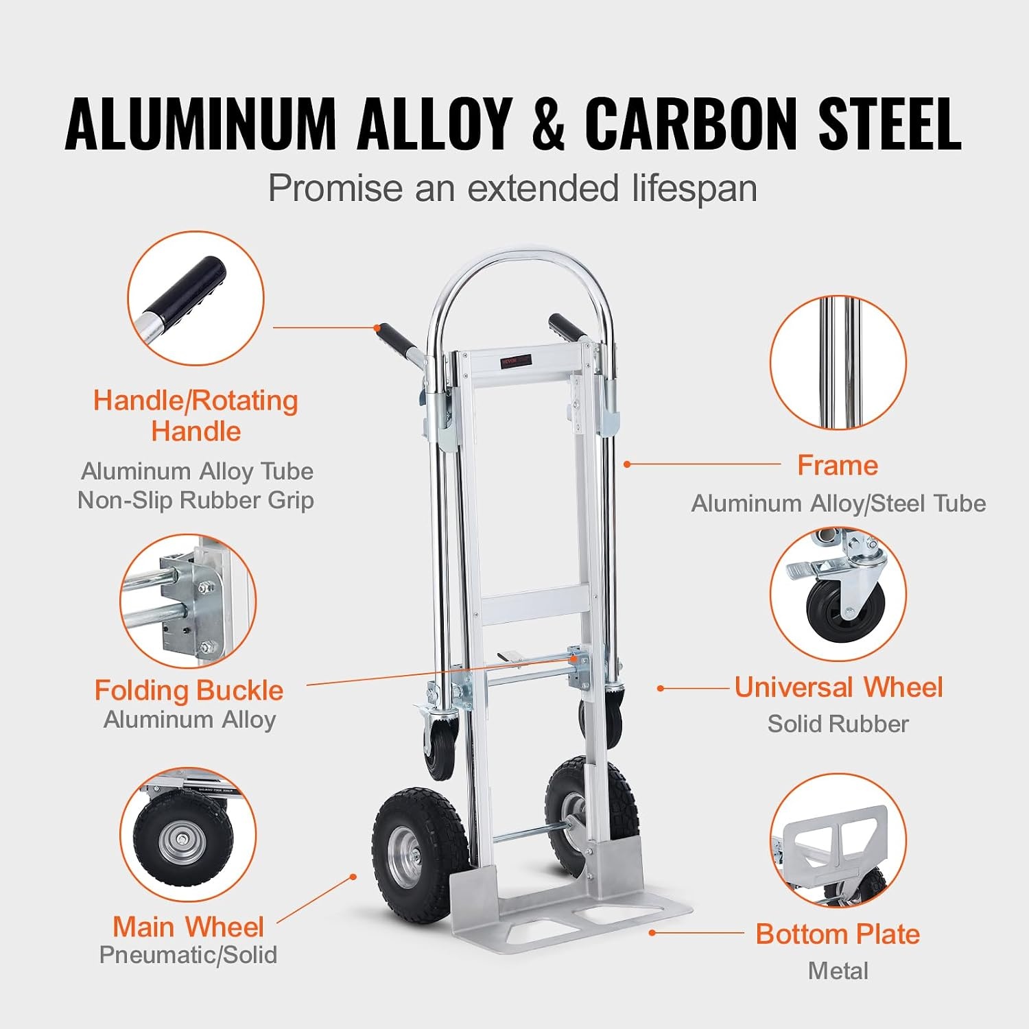 VEVOR 2-in-1 Sackkarre Klappbar 318/454kg Tragfähigkeit Transportkarre Aluminiumlegierung & Kohlenstoffstahl Sackkarre ⇋ Plattformwagen Trolley für Lade- & Transportaufgaben im Innen- & Außenbereich