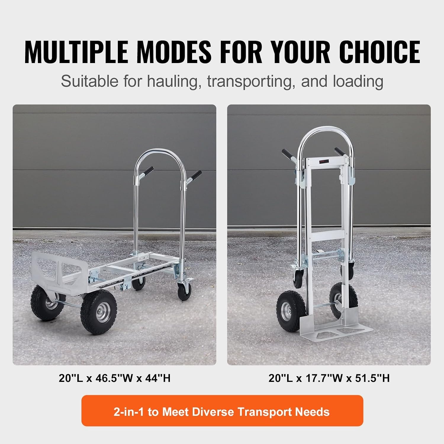 VEVOR 2-in-1 Sackkarre Klappbar 318/454kg Tragfähigkeit Transportkarre Aluminiumlegierung & Kohlenstoffstahl Sackkarre ⇋ Plattformwagen Trolley für Lade- & Transportaufgaben im Innen- & Außenbereich