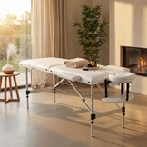 Massagetafel - inklapbaar - 2 secties - aluminium - wit