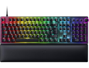 Razer Huntsman V2 (Paarse schakelaar) - Vrijwel latentievrij optisch gaming-toetsenbord (klikkende optische schakelaars, Doubleshot PBT keycaps, palmsteun) QWERTY DE-indeling | Zwart