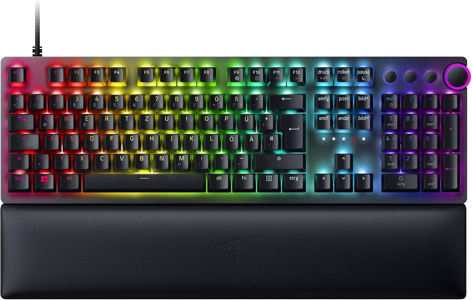 Razer Huntsman V2 (Paarse schakelaar) - Vrijwel latentievrij optisch gaming-toetsenbord (klikkende optische schakelaars, Doubleshot PBT keycaps, palmsteun) QWERTY DE-indeling | Zwart