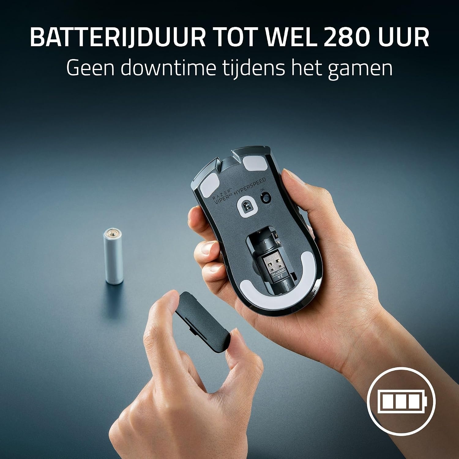 Razer Viper V3 HyperSpeed - Draadloze Esports Muis (Focus Pro 30K Optische Sensor, Tot 280hrs Batterij, 2de Generatie Mechanische Muisschakelaars, 4000Hz Draadloze Scansnelheid) Zwart