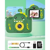 Gofunly Kindercamera 1080P met 32GB SD-kaart - Dino-Groen