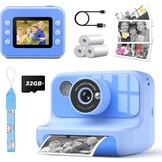 LETSHAHA Instant Print Camera voor Kids - Blauw - 2,4 inch scherm - Inclusief 32GB SD-kaart