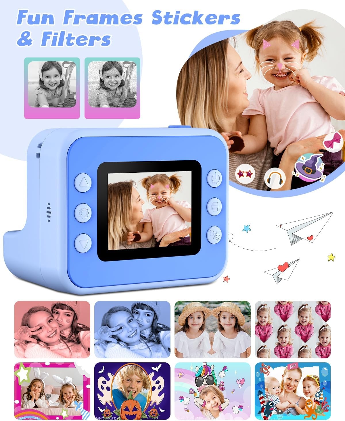 LETSHAHA Instant Print Camera voor Kids - Blauw - 2,4 inch scherm - Inclusief 32GB SD-kaart