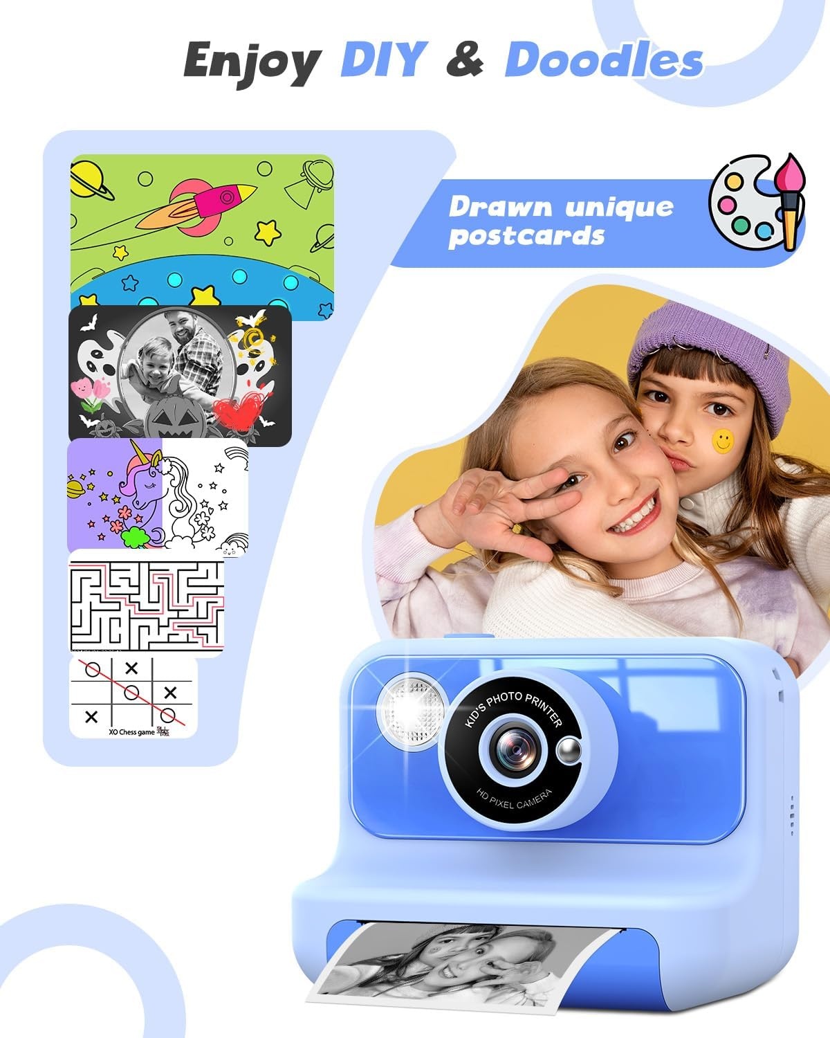LETSHAHA Instant Print Camera voor Kids - Blauw - 2,4 inch scherm - Inclusief 32GB SD-kaart
