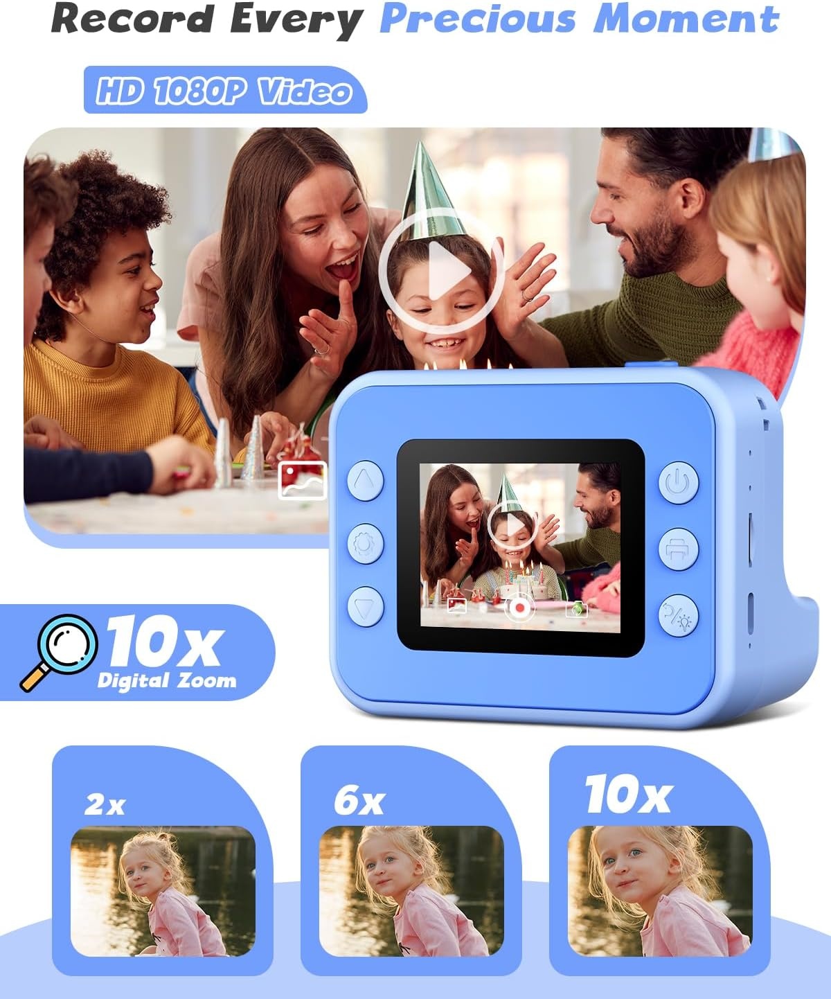 LETSHAHA Instant Print Camera voor Kids - Blauw - 2,4 inch scherm - Inclusief 32GB SD-kaart
