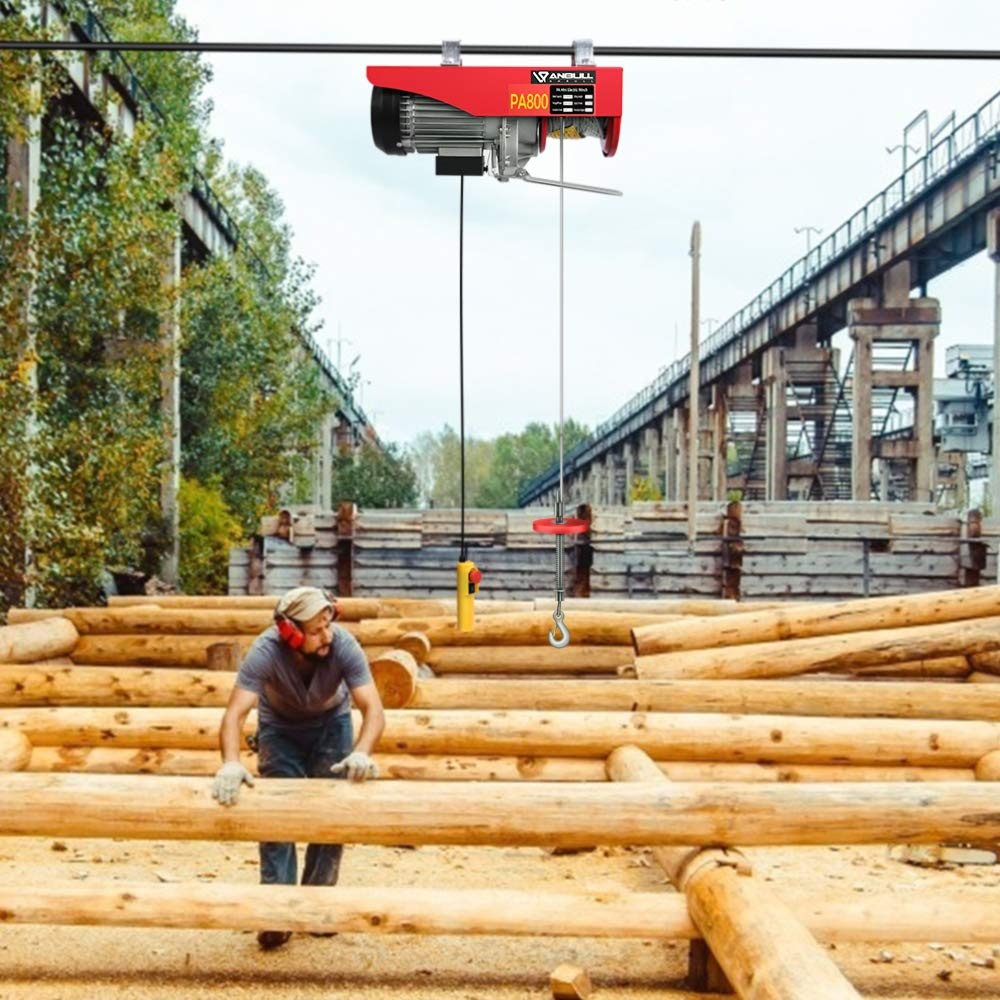 Anbull PA800 Elektrische kabellier, elektrische lier, 400 kg tot 800 kg elektrische motorlier, 220V/1450W, kabelafstandsbediening 12m heflier kabel, hoge veiligheid met noodstopschakelaar