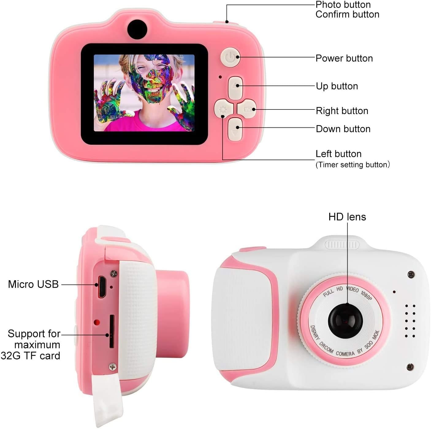Etpark Kinder-Digitale Camera voor Meisjes 12 MP inclusief 32 GB SD-kaart - Roze