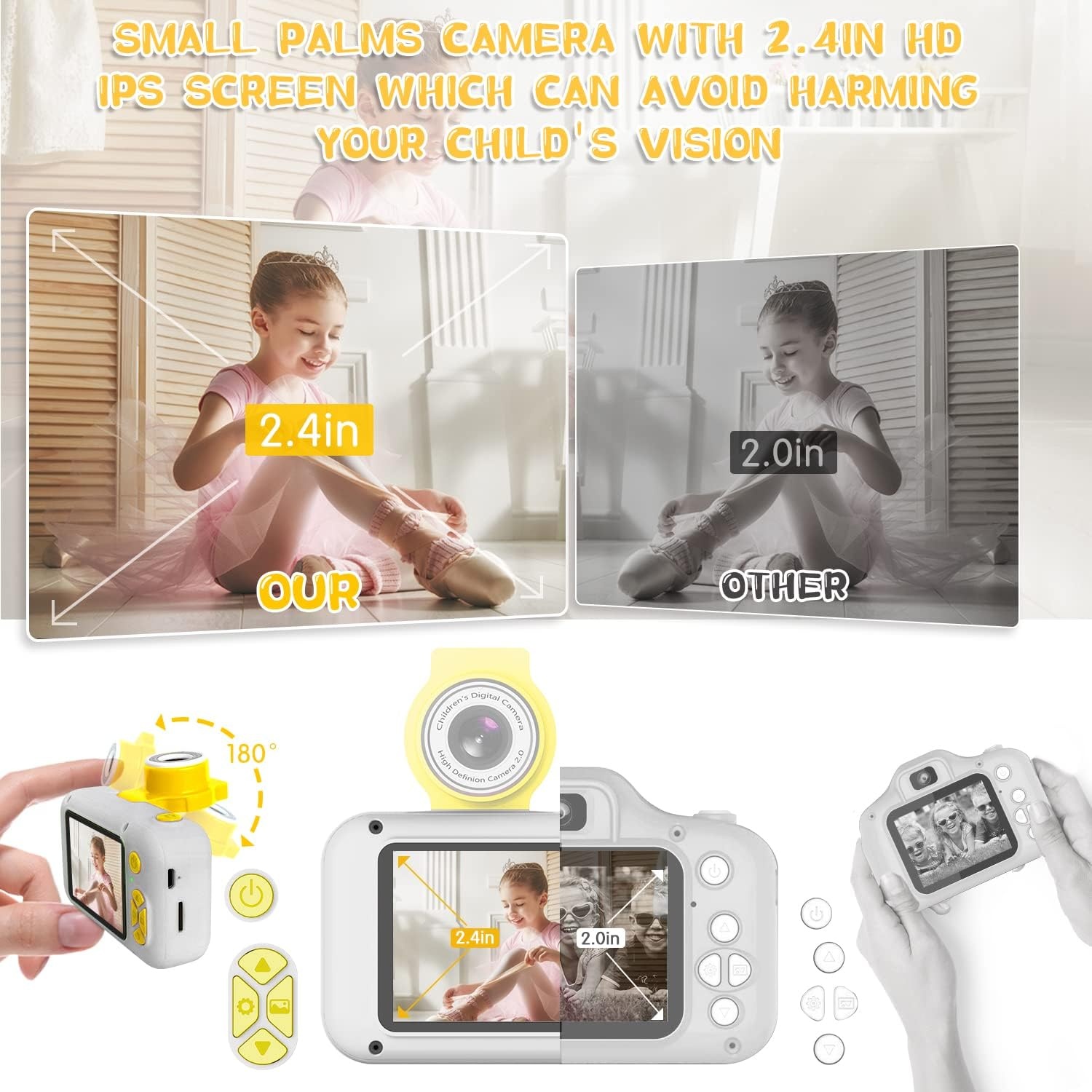 ARNSSIEN Kids Camera met 180°Draaibare Lens & 1080P HD,2,4" Groot Scherm | Digitale kindercamera voor Jongens en Meisjes van 3-12 Jaar,foto's/filmpjes,fotocamera voor kinderen Verjaardagscadeau,X101
