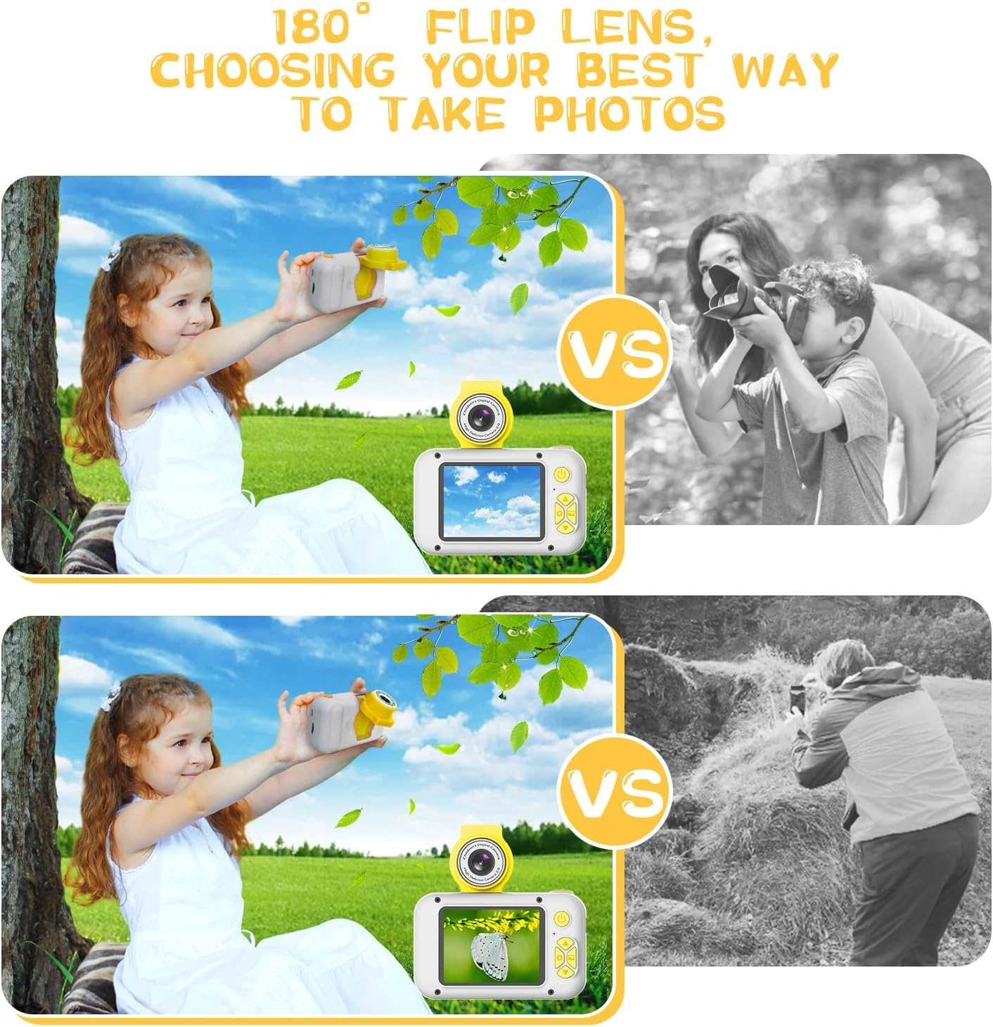 ARNSSIEN Kids Camera met 180°Draaibare Lens & 1080P HD,2,4" Groot Scherm | Digitale kindercamera voor Jongens en Meisjes van 3-12 Jaar,foto's/filmpjes,fotocamera voor kinderen Verjaardagscadeau,X101