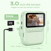GREENKINDER Instant Kindercamera, 3.0" Groot Scherm Inclusief 32GB Kaart & 3 Rollen Printpapier, 1080P Selfie Digitale Camera voor Kinderen, Speelgoedcadeau voor Jongens en Meisjes van 3-12 Jaar