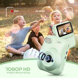 GREENKINDER Instant Kindercamera, 3.0" Groot Scherm Inclusief 32GB Kaart & 3 Rollen Printpapier, 1080P Selfie Digitale Camera voor Kinderen, Speelgoedcadeau voor Jongens en Meisjes van 3-12 Jaar