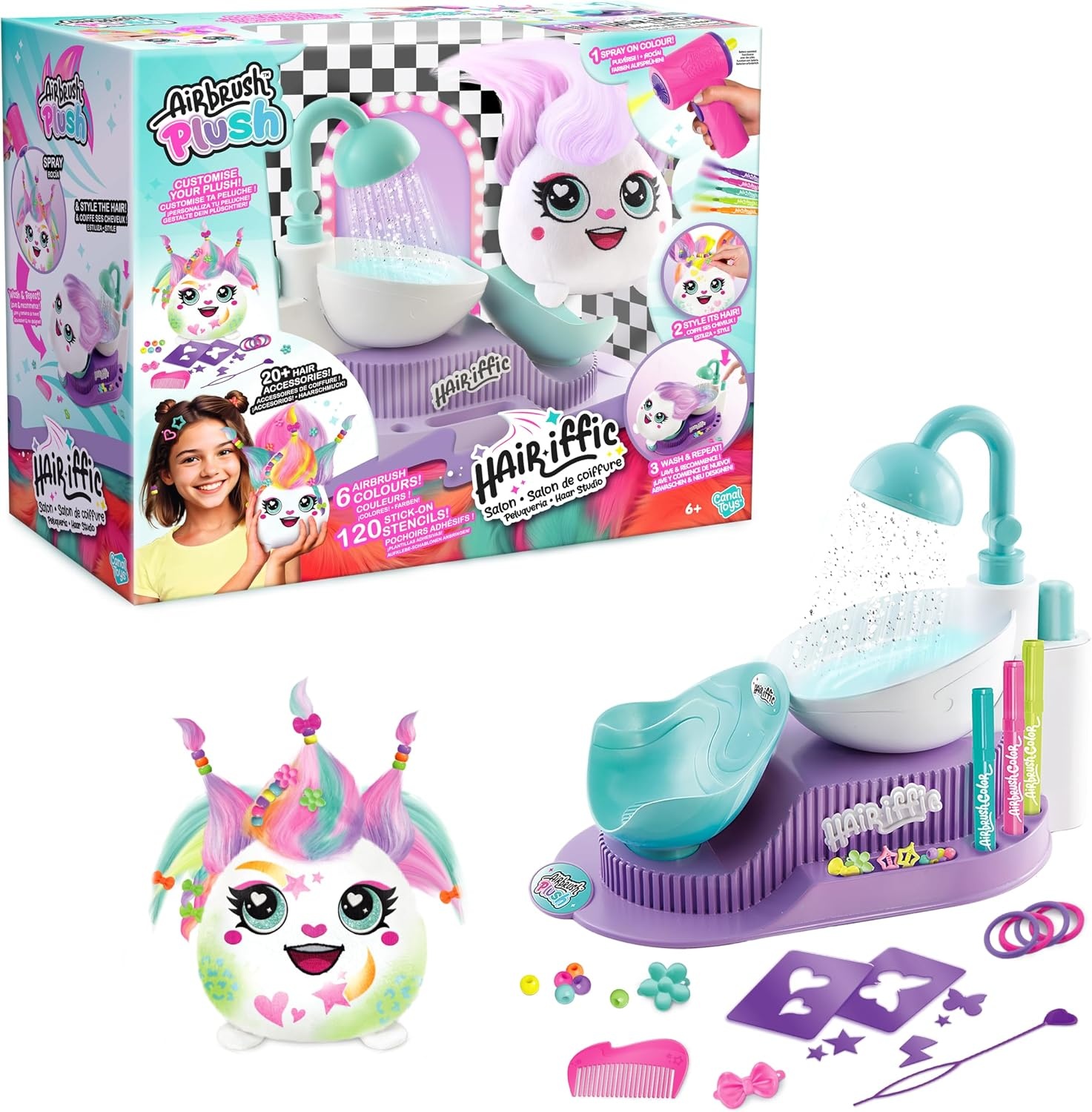 Canal Toys Airbrush Plush Hairiffic Salon met 120+ Stencils - Roze - 36 x 16 x 30 cm