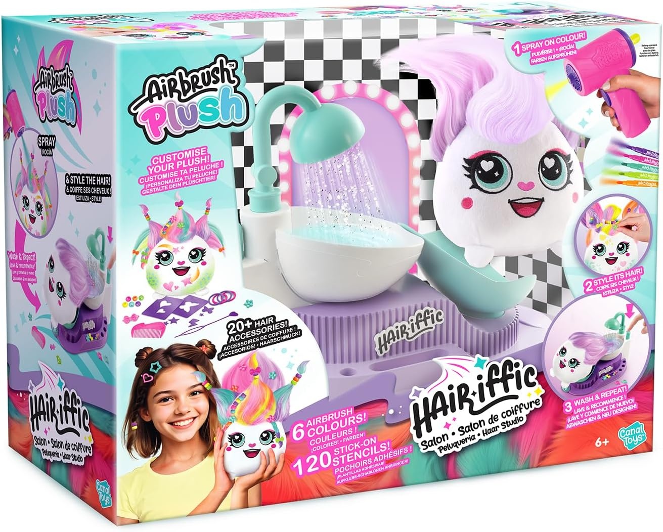 Canal Toys Airbrush Plush Hairiffic Salon met 120+ Stencils - Roze - 36 x 16 x 30 cm