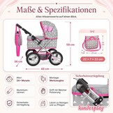 Kinderplay Poppenwagen met Grote Wieg - Grijs - In hoogte verstelbaar 33-63 cm