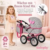 Kinderplay Poppenwagen met Grote Wieg - Grijs - In hoogte verstelbaar 33-63 cm