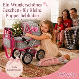 Kinderplay Poppenwagen met Grote Wieg - Grijs - In hoogte verstelbaar 33-63 cm