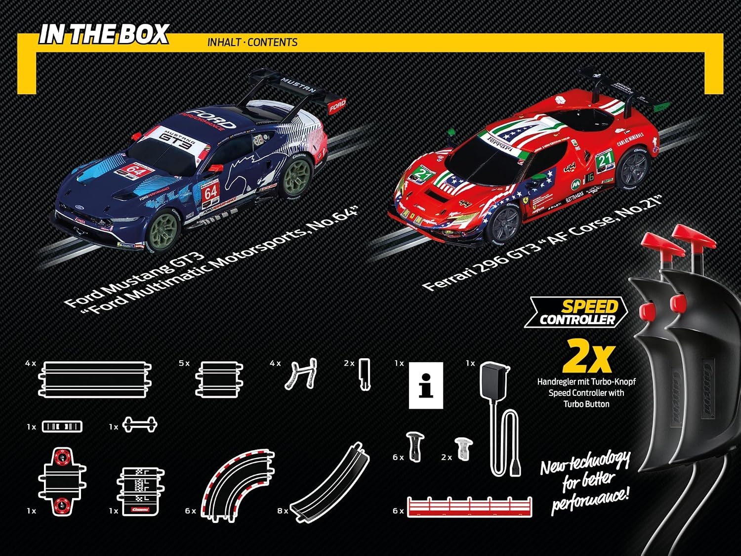 Carrera GO!!! GT Powerplay Autoracebaan met Ford Mustang en Ferrari 296 GT3 - 4,9 meter