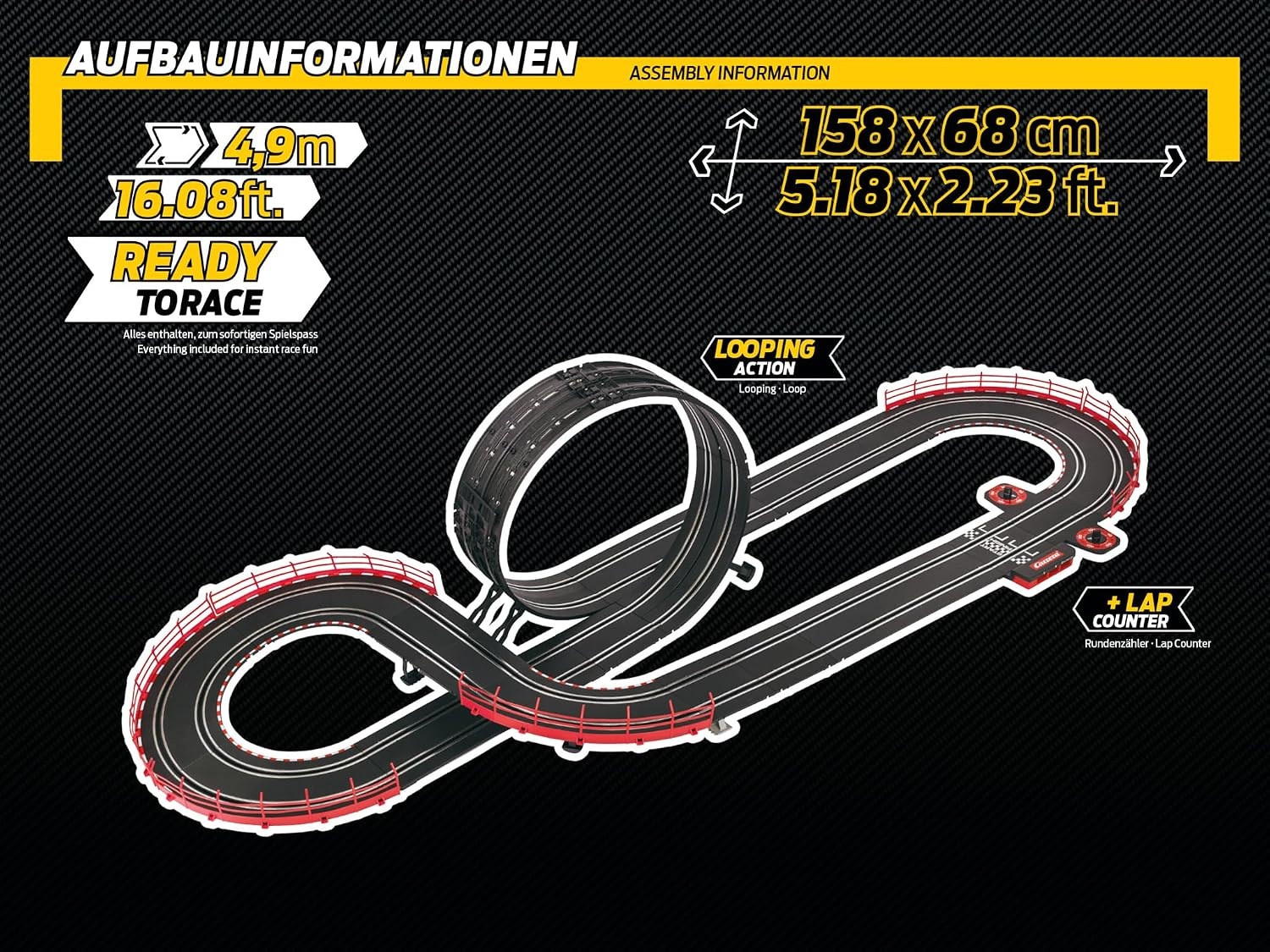 Carrera GO!!! GT Powerplay Autoracebaan met Ford Mustang en Ferrari 296 GT3 - 4,9 meter