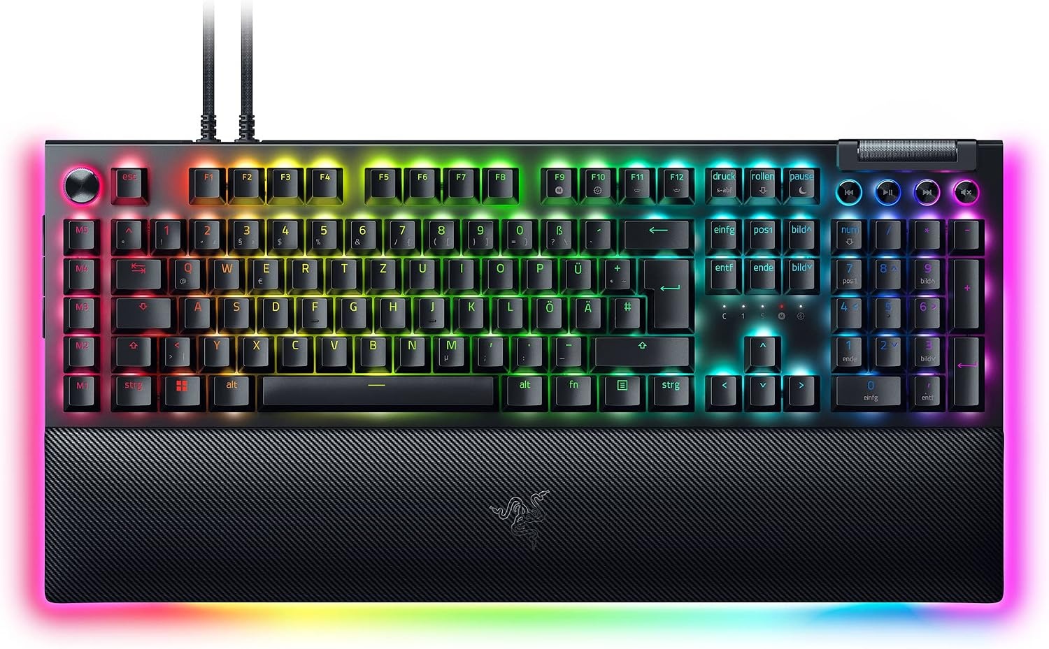 Razer BlackWidow V4 Pro (Green Switch) - Mechanisch gamingtoetsenbord (klikkende mechanische schakelaars, opdrachtwiel en 8 macrotoetsen, multifunctionele roller, palmsteun) QWERTY DE-Layout | Zwart