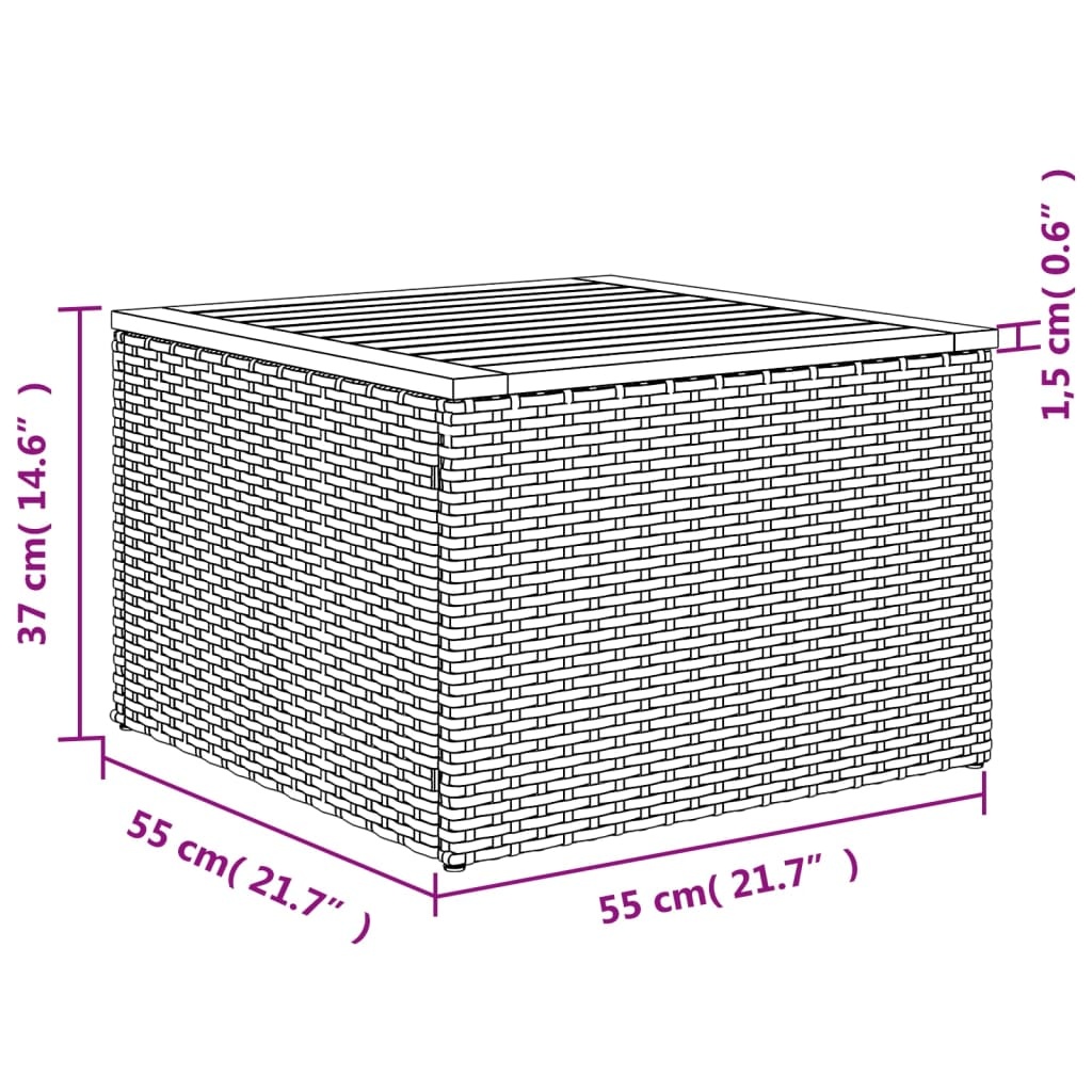 vidaXL Tuintafel 55x55x37 cm poly rattan en acaciahout grijs