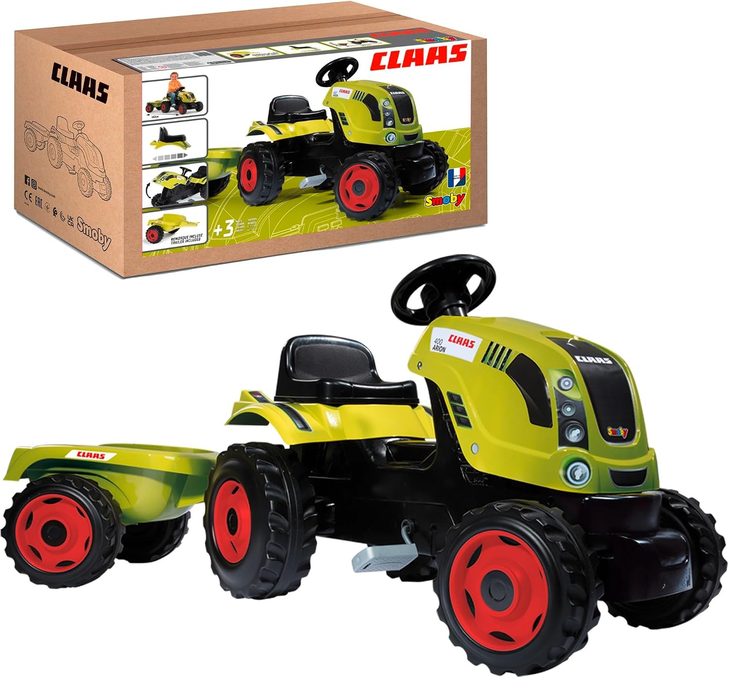 Smoby Farmer XL Claas Arion 400 Trap-Tractor met Aanhanger - Groen - 142 x 44 x 54,5 cm