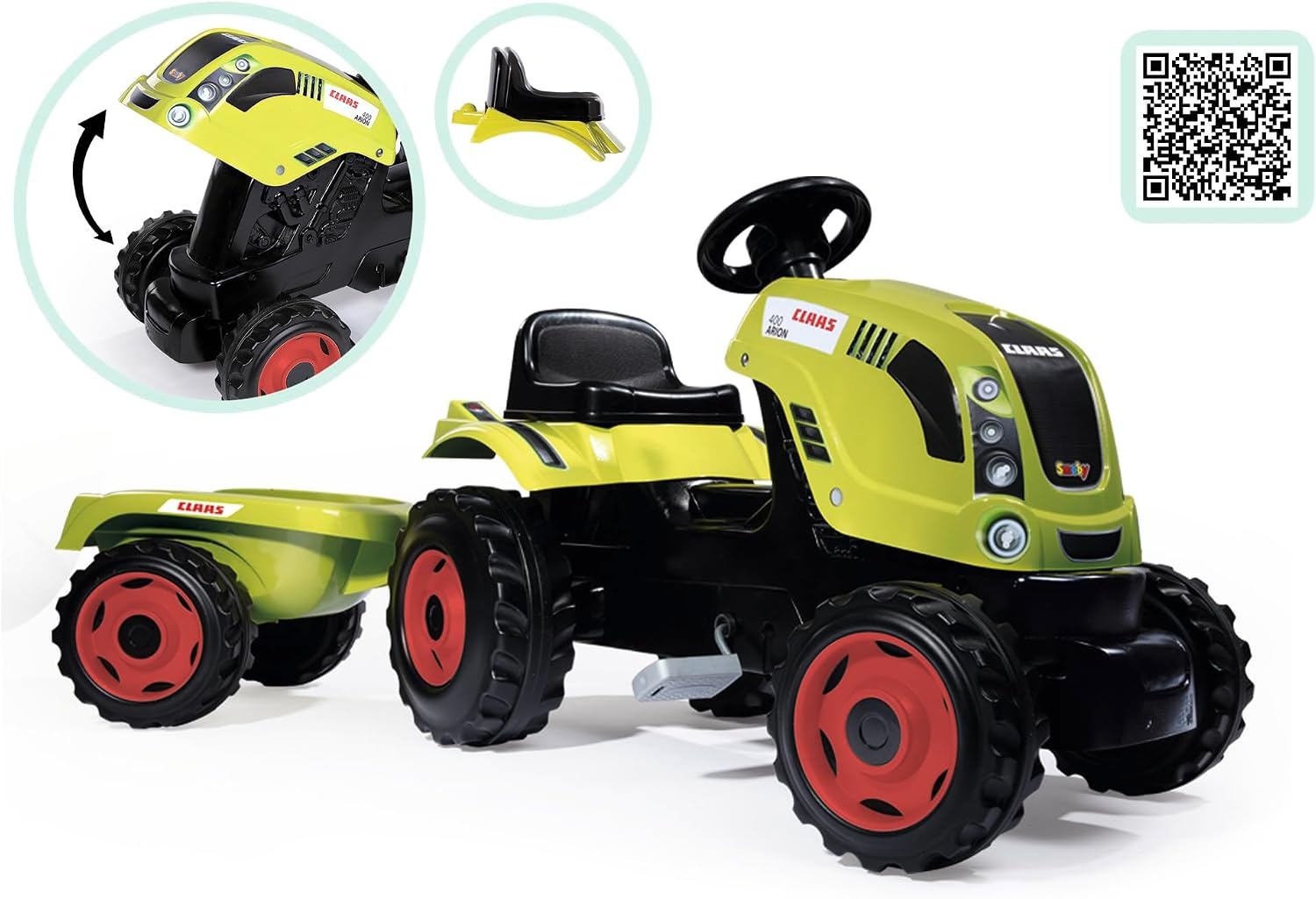 Smoby Farmer XL Claas Arion 400 Trap-Tractor met Aanhanger - Groen - 142 x 44 x 54,5 cm