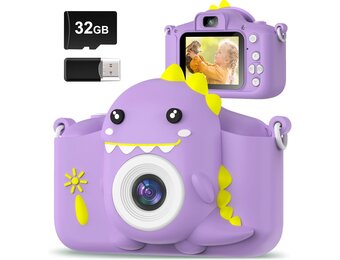 Hangrui Kindercamera, 20MP digitale camera met dubbele lens voor kinderen met siliconen hoesje 2.0 inch IPS-scherm 1080P videocamcorder, 32GB SD-kaart, schokbestendig kindercameraspeelgoed voor jongens en meisjes van 3-12 (paars)