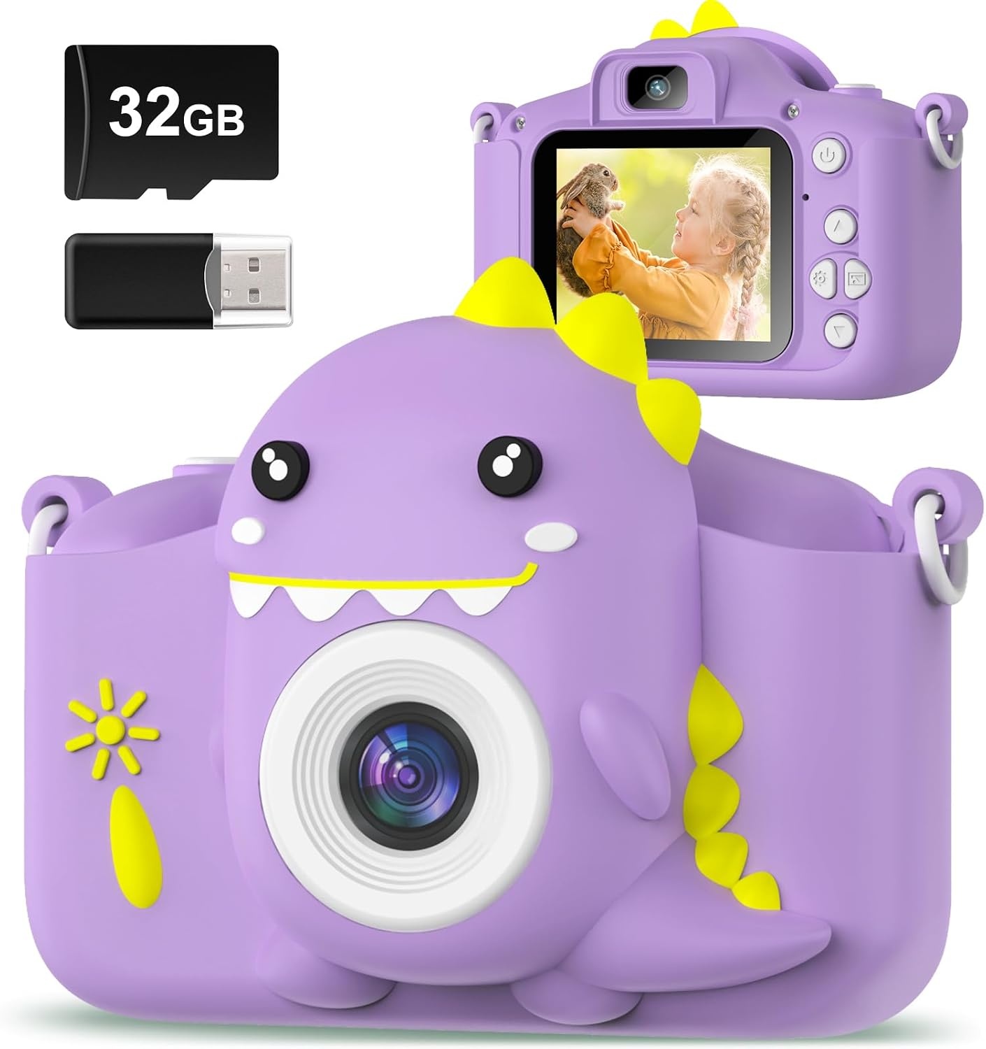 Hangrui Kindercamera, 20MP digitale camera met dubbele lens voor kinderen met siliconen hoesje 2.0 inch IPS-scherm 1080P videocamcorder, 32GB SD-kaart, schokbestendig kindercameraspeelgoed voor jongens en meisjes van 3-12 (paars)