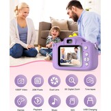 Hangrui Kindercamera, 20MP digitale camera met dubbele lens voor kinderen met siliconen hoesje 2.0 inch IPS-scherm 1080P videocamcorder, 32GB SD-kaart, schokbestendig kindercameraspeelgoed voor jongens en meisjes van 3-12 (paars)