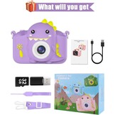 Hangrui Kindercamera, 20MP digitale camera met dubbele lens voor kinderen met siliconen hoesje 2.0 inch IPS-scherm 1080P videocamcorder, 32GB SD-kaart, schokbestendig kindercameraspeelgoed voor jongens en meisjes van 3-12 (paars)