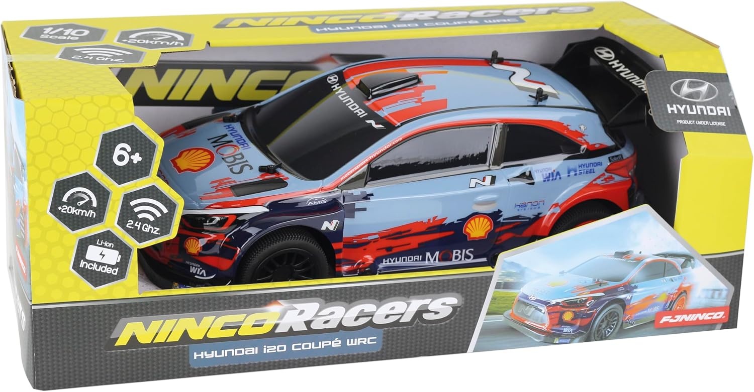 Ninco - NincoRacers Hyundai i20 WRC Radiografisch bestuurde auto met 500 mAh Li-ion accu en oplader inbegrepen, schaal 1/10, vanaf 6 jaar (NH93163)