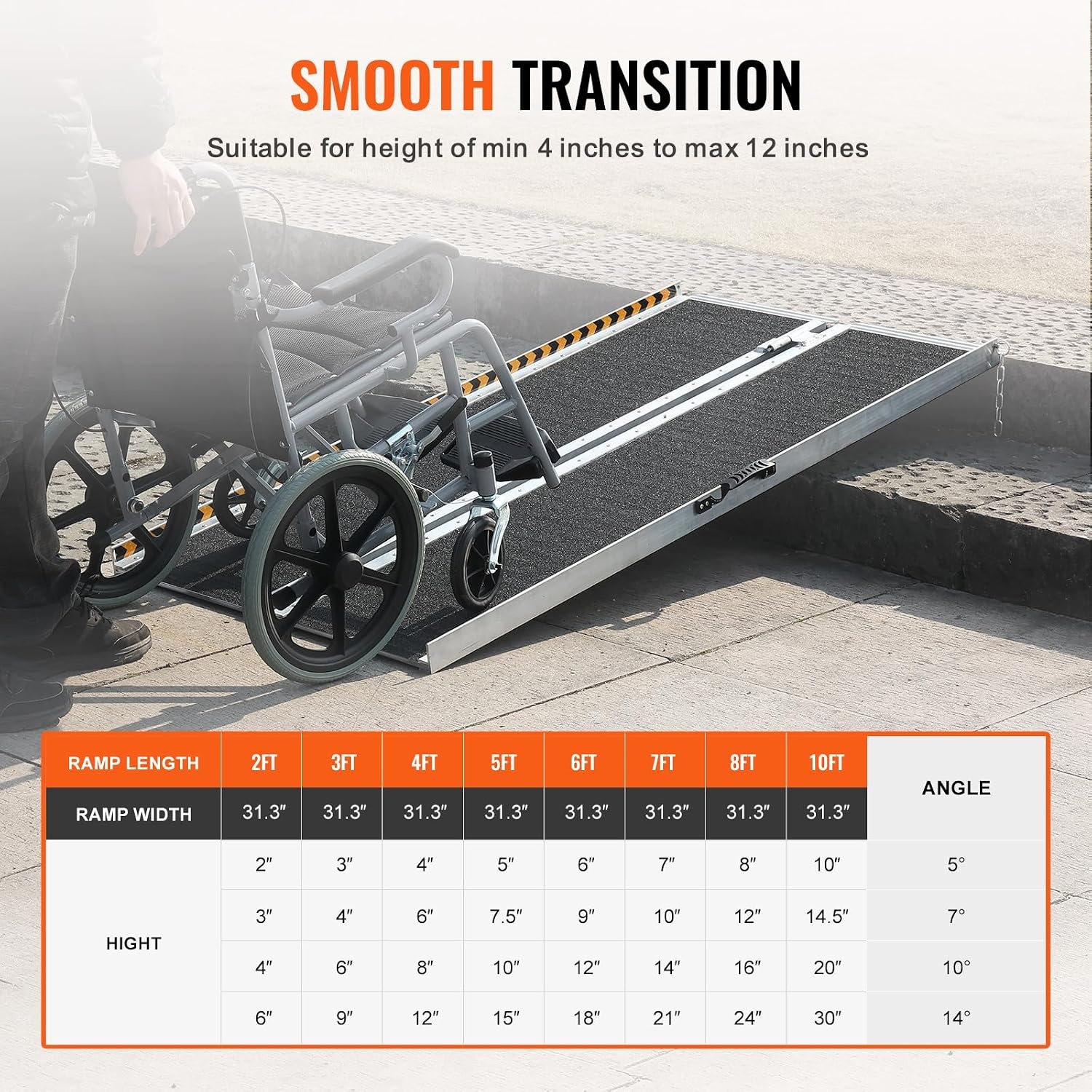 VEVOR Rolstoelhelling, capaciteit 363 kg, draagbare opvouwbare drempelhelling van aluminium, antislip, 121,92 cm, voor scooters, gehandicapten, treden, huis, trappen, deuren, randen