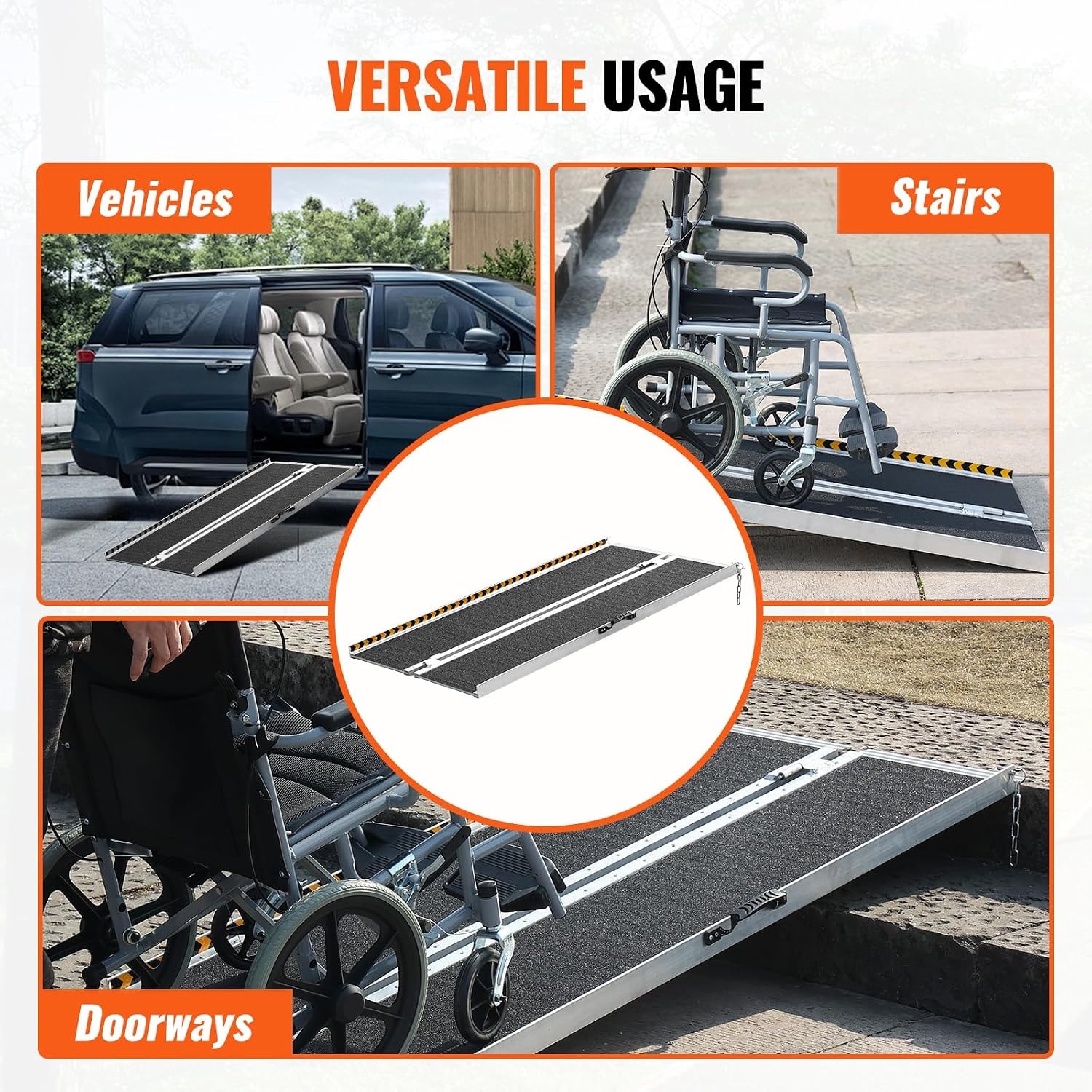 VEVOR Rolstoelhelling, capaciteit 363 kg, draagbare opvouwbare drempelhelling van aluminium, antislip, 121,92 cm, voor scooters, gehandicapten, treden, huis, trappen, deuren, randen