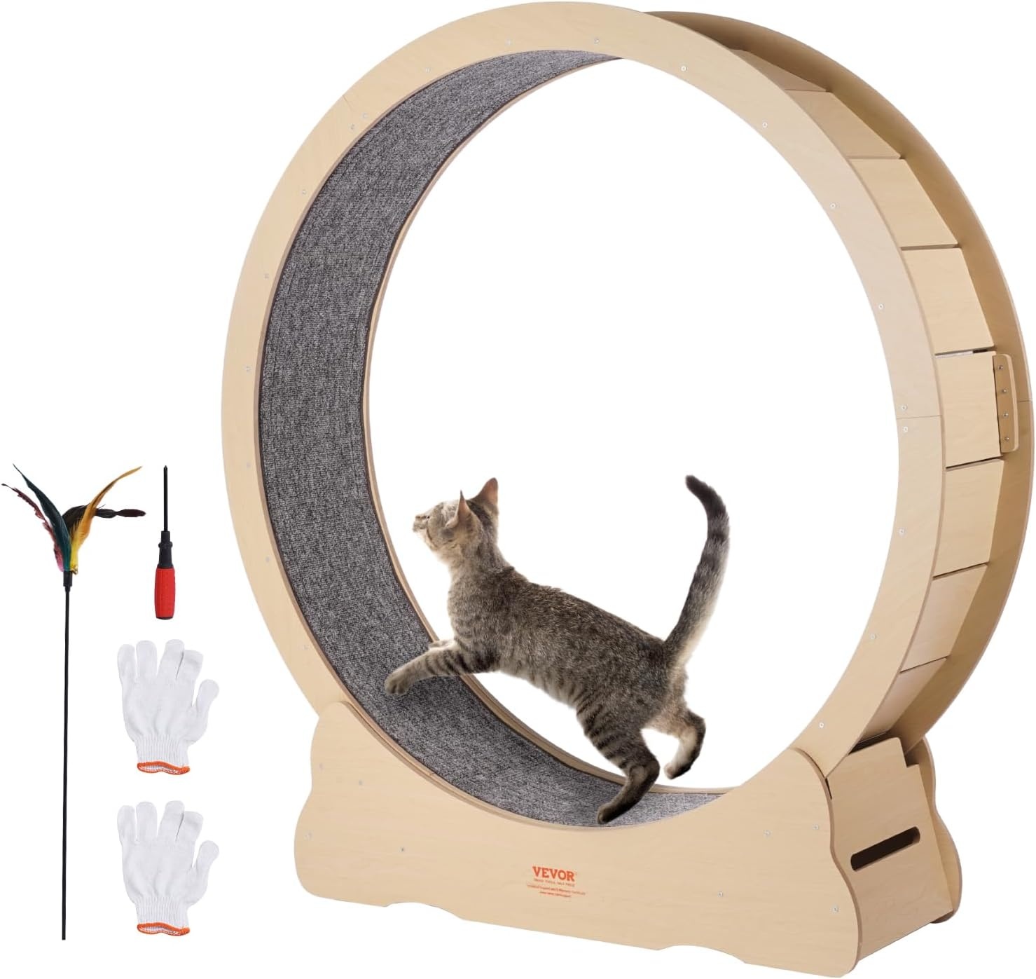 VEVOR Oefenwiel voor katten, 1320 mm, groot loopwiel voor katten, met afneembare loopband, teaser voor katten om te hardlopen, wandelen, training, geschikt voor de meeste katten