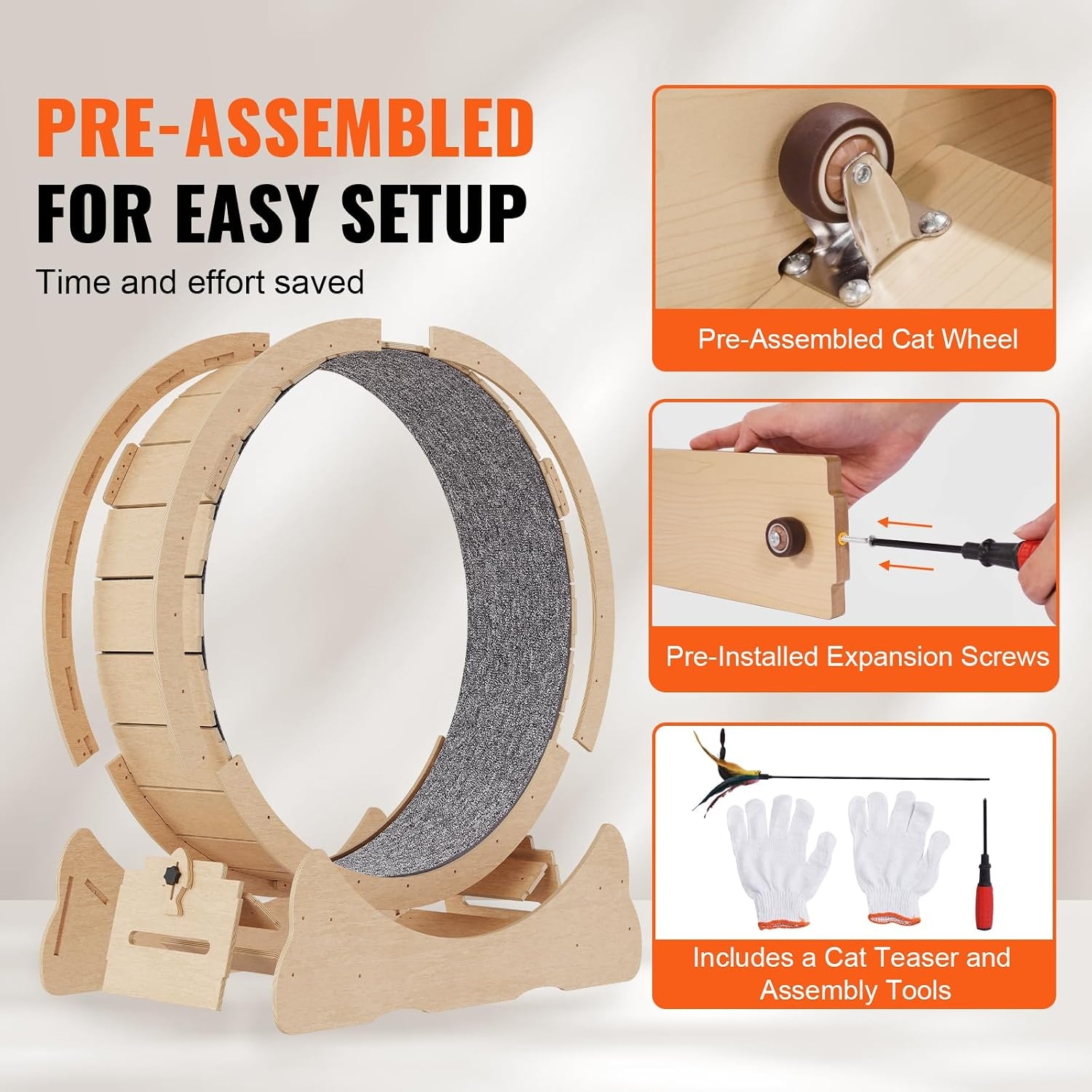 VEVOR Oefenwiel voor katten, 1320 mm, groot loopwiel voor katten, met afneembare loopband, teaser voor katten om te hardlopen, wandelen, training, geschikt voor de meeste katten