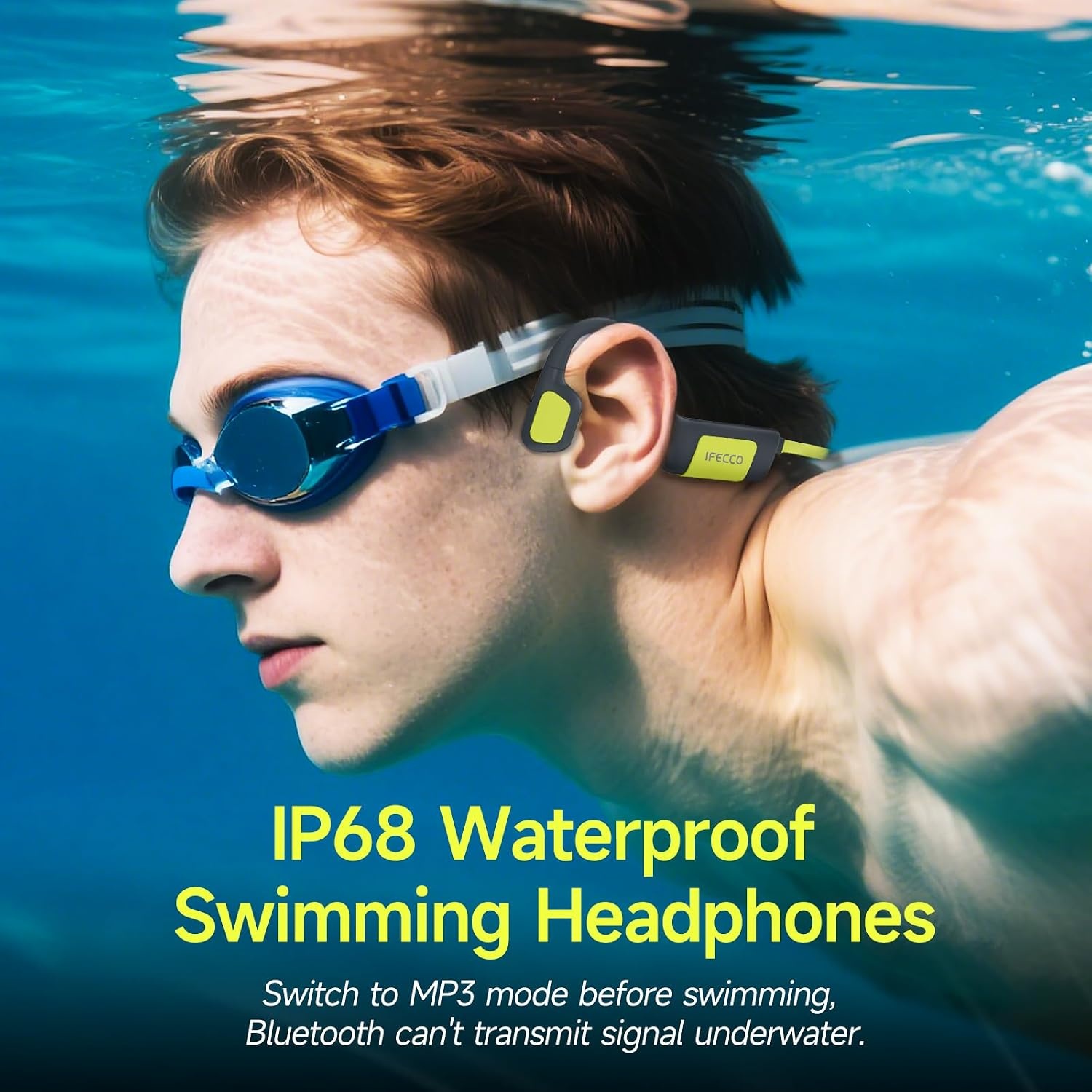 Zwemhoofdtelefoon Onderwater IP68 Waterdicht Beengeleiding Open-Ear met 32GB MP3-speler en Bluetooth 5.4 voor Zwemmen, Hardlopen, Fietsen