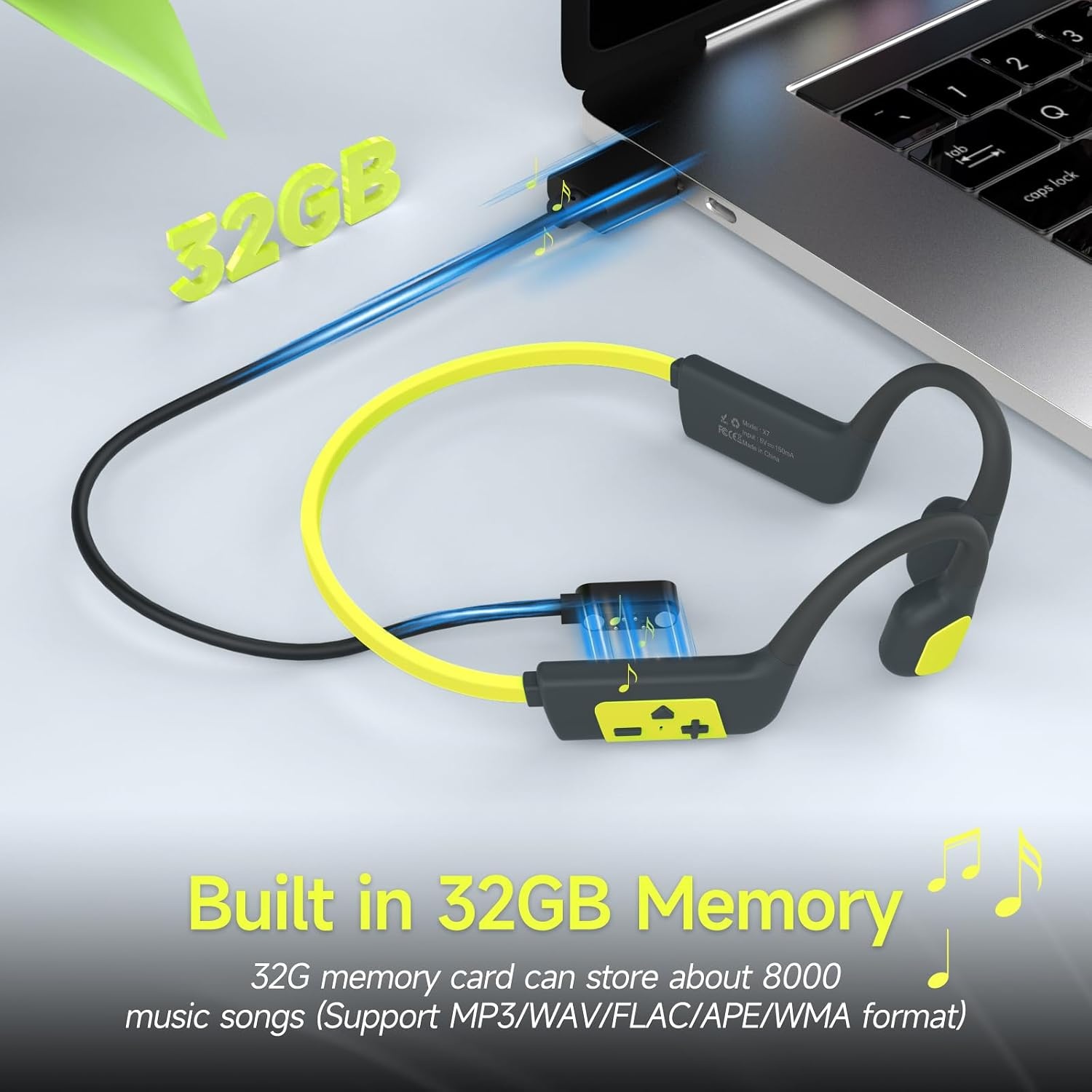 Zwemhoofdtelefoon Onderwater IP68 Waterdicht Beengeleiding Open-Ear met 32GB MP3-speler en Bluetooth 5.4 voor Zwemmen, Hardlopen, Fietsen