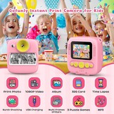 Gofunly Instant kindercamera, 1080p 2,0 inch digitale camera voor kinderen, met 32 GB kaart en fotopapier, kerstcadeau, verjaardag, voor meisjes van 3, 4, 5, 6, 7, 8, 9, 10