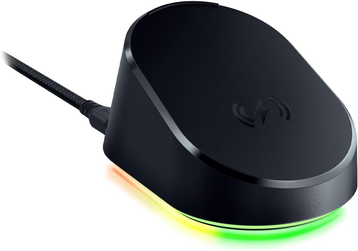 Razer Mouse Dock Pro & Charging Puck - Magnetisch draadloos oplaadstation en oplaadmodule voor compatibele muizen (magnetisch dock met laadstatus RGB-verlichting, antislip gekko-voeten, oplaadpuck)