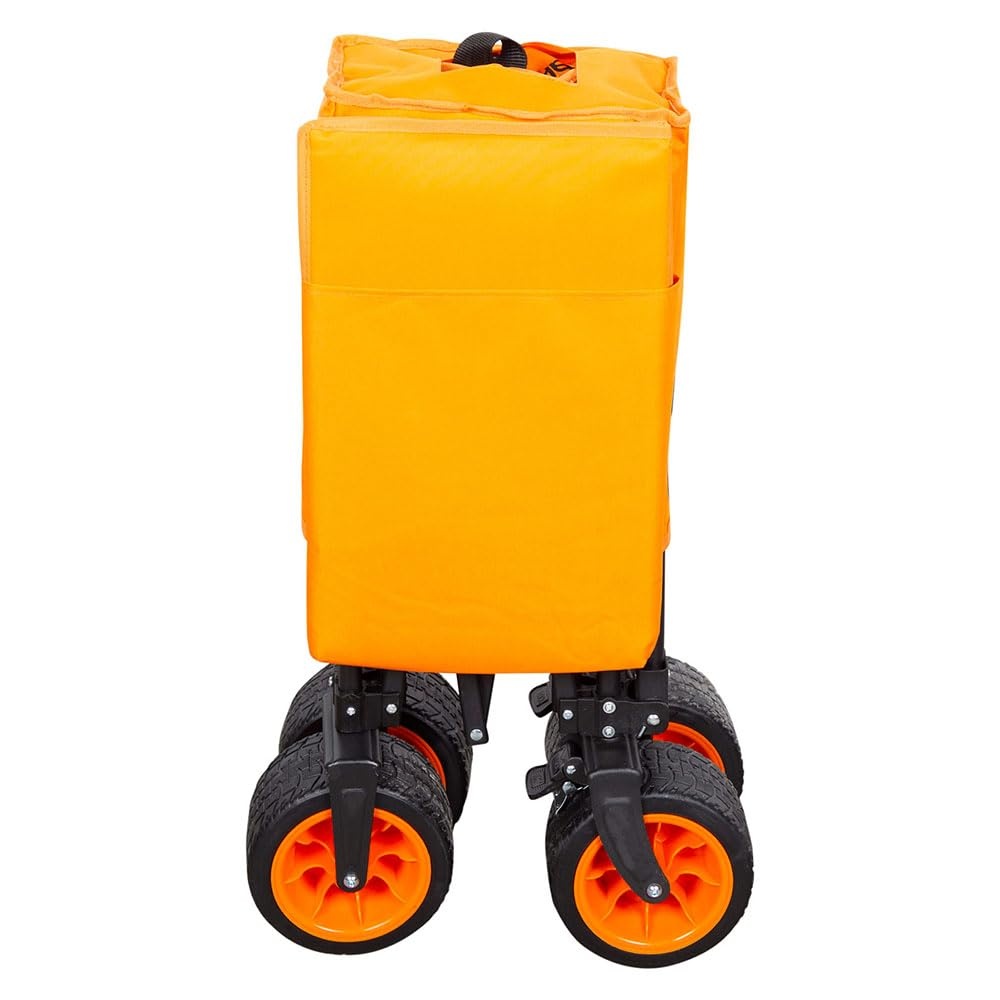 AKTIVE Opvouwbare transportwagen, strand, tuin, camping, zwart en oranje, tot 100 kg, robuuste wielen en 360° draaibare wielen met rem, meerhoekige handgreep, met tas